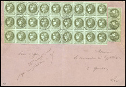 O N°39B, 1c. Report 2. Bloc De 27 + Bande De 3 Obl. Sur Lettre De Papier D'Affaire Frappée Du CàD De SALVIAC Du 15 MARS  - 1870 Emission De Bordeaux