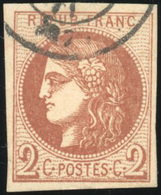 O N°40B, 2c. Brun-rouge. Report II. Obl. Belles Marges. SUP. - 1870 Emisión De Bordeaux