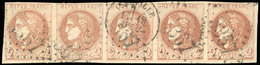 O N°40B, 2c. Brun-rouge. Bande De 5. Obl. GC 3367. TB. - 1870 Emission De Bordeaux