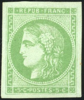 ** N°42B, 5c. Vert-jaune. Report 2. Très Belles Marges. SUP. - 1870 Emission De Bordeaux