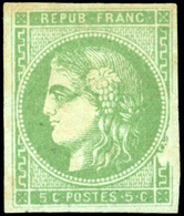* N°42B, 5c. Vert-jaune. Très Belle Variété D'impression à Droite. Traces De Rouille Sinon SUP. - 1870 Emisión De Bordeaux