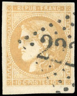O N°43A, 10c. Bistre-jaune. Obl. GC. Petit BdeF. TB. - 1870 Emission De Bordeaux