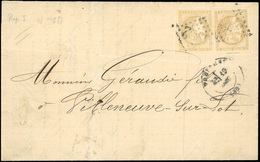O N°43Ax 2, 10c. Bistre X 2, Report I, Obl. GC S/lettre Frappée Du CàD De TOULOUSE Du 19 Décembre 1870 à Destination De  - 1870 Emission De Bordeaux