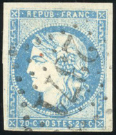 O N°44A, 20c. Bleu. Type I. Report 1. Obl. GC. TB. - 1870 Emission De Bordeaux