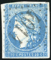 O N°44A, 20c. Bleu. Type I. Report 1. Obl. Légère GC 4014. TB. - 1870 Emission De Bordeaux