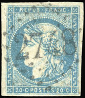 O N°44A, 20c. Bleu. Type I. Report 1. Obl. GC ''2748''. Grandes Marges. B. - 1870 Emission De Bordeaux