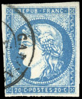 O N°44B, 20c. Bleu. Type I. Report 2. Obl. TB. - 1870 Emission De Bordeaux