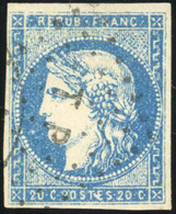 O N°44B, 20c. Bleu. Type I. Report 2. Obl. TB. - 1870 Emission De Bordeaux