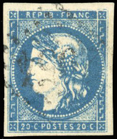 O N°44Ba, 20c. Bleu Foncé. Obl. GC Légère. SUP. - 1870 Emission De Bordeaux