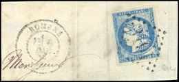 O N°44B, 20c. Bleu. Type I. Report 2. Position 7. Obl. S/fragment. TB. - 1870 Emission De Bordeaux