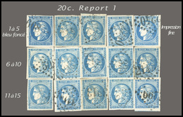 O N°45A, 20c. Bleu. Type II. Report I. Bloc Report Complet Reconstitué. Obl. TB. - 1870 Emission De Bordeaux