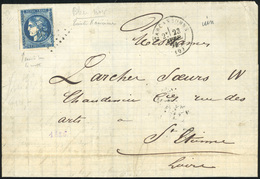 O N°45Aa, 20c. Bleu Très Foncé, Type II, Report 1, Obl. S/lettre Frappée Du CàD De CARCASSONNE Du 23 Avril 1871 à Destin - 1870 Emission De Bordeaux