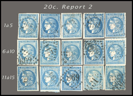 O N°45B, 20c. Bleu. Type II. Report II. Bloc Report Complet Reconstitué. Obl. TB. - 1870 Emission De Bordeaux