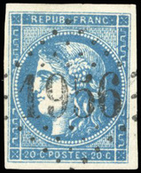 O N°45C, 20c. Bleu. Obl. GC 1956. Grandes Marges. TB. - 1870 Emission De Bordeaux