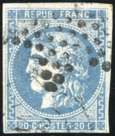 O N°46Ad, 20c. Bleu Outremer. Type III. Report 1. Obl. TB. - 1870 Emission De Bordeaux