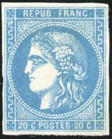 (*) N°46Bc, 20c. Bleu Ciel. Type III. Report 2. TB. - 1870 Emission De Bordeaux