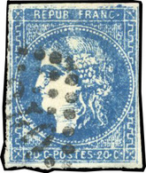 O N°46B, 20c. Bleu. Faux De Marseille Pour Tromper La Poste. Obl. TB. - 1870 Emission De Bordeaux