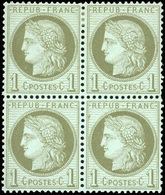 * N°50, 1c. Vert-olive. Bloc De 4. Centrage Parfait. Paire Inférieure **. SUP. - 1871-1875 Ceres