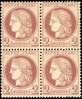 * N°51, 2c. Rouge-brun. Bloc De 4. Centrage Parfait. 1 Timbres **. SUP. - 1871-1875 Cérès