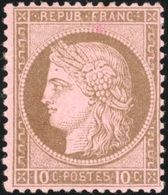 * N°54, 10c. Brun S/rose. TB. - 1871-1875 Cérès