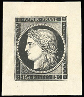 (*) N°55, Epreuve En Noir Du 15c. S/feuillet. SUP. - 1871-1875 Ceres