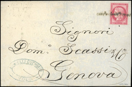 O N°57, 80c. Rose Obl. Cursive ''Coi Postali Francesci'' S/lettre De VOLO à Destination De GENEVE. Au Verso, Cachet De N - 1871-1875 Cérès