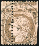 O N°58, 10c. Brun S/rose. Piquage à Cheval. Obl. TB. - 1871-1875 Cérès