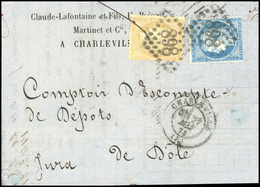 O N°5960, 15c. Bistre + 20c. Bleu Obl. Sur Lettre Frappée Du CàD De CHARLEVILLE Du 27 MAI 1873 à Destination De DOLE. Ar - 1871-1875 Ceres