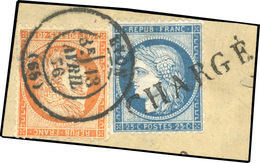 O N°6038, 25c. Bleu. + 40c. Orange. Obl. Sur Fragment. Le 25c. Est Oblitéré ''CHARGE''. B. - 1871-1875 Ceres