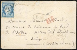O N°60, 25c. Cérès Obl. GC S/lettre Frappée Du Cachet BM Et Du CàD De VAUTEBIS à Destination De SAIGON - INDOCHINE. TB. - 1871-1875 Cérès