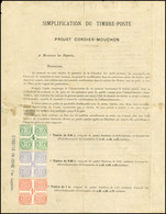 * Document Complet, Recto Verso, Du Projet CORDIER - MOUCHON Présenté Aux Députés. 3 Blocs De 4 Timbres : 4c. Vert, 20c. - 1876-1878 Sage (Type I)