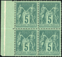 ** N°75e, 5c. Vert Foncé. Type II. Bloc De 4. BdeF. Très Bon Centrage. SUP. - 1876-1878 Sage (Type I)