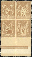 ** N°80, 30c. Brun-jaune. Bloc De 4 Avec Bas De Feuille. Centrage Parfait. SUP. - 1876-1878 Sage (Type I)