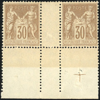 * N°80, 30c. Brun-jaune. Type II. Paire Inter-panneau. Bas De Feuille Avec Croix De Repère. Centrage Parfait. SUP. - 1876-1878 Sage (Type I)