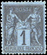 (*) N°84, 1c. Noir S/bleu De Prusse. Dentelure Habituelle Pour Ce Timbre. TB. - 1876-1878 Sage (Type I)