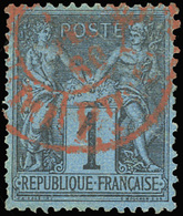 O N°84, 1c. Noir S/bleu De Prusse. Obl. Cachet à Date Rouge Du P.P. Des Imprimés. Frappe Superbe. Oblitération Très Rare - 1876-1878 Sage (Type I)