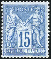 ** N°90a, 15c. Bleu S/bleu. Rare. SUP. - 1876-1878 Sage (Type I)
