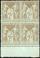 ** N°105, 2F. Bistre S/azuré. Type I. Bloc De 4. Bas De Feuille. Très Bien Centré. SUP. - 1876-1878 Sage (Type I)