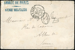 O LE NEPTUNE. Lettre, Non Affranchie, Portant La Griffe Bleue ''ARMEES DE PARIS - GENIE MILITAIRE'', Frappée Du CàD De P - Guerra De 1870