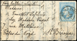 O N°29, Pli Confié Du GEORGES SAND. 20c. Lauré Obl. S/lettre Frappée Du CàD De LILLE A PARIS Du 8 Octobre 1870 à Destina - Guerra De 1870