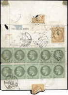 O N°26x 2, LE FRANKLIN. 10c. Lauré X 2 Obl. étoile 6 S/Formule Imprimée Frappée Du CàD De PARIS - R. MONTAIGNE Du 2 Déce - Guerre De 1870