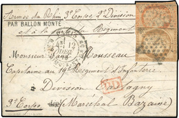 O N°3638, LE VILLE DE PARIS. 10c. + 40c. Siège Obl. GC S/lettre Frappée Du CàD De PARIS - R. ST-DOMQUE St-Gn 58 Du 12 Dé - Guerre De 1870