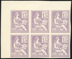 (*) N°117, Essai Du 15c. Mouchon Violet. Bloc De 6. ND. Coin De Feuille. SUP. - Autres & Non Classés