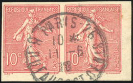 O N°129, 10c. Rose. Paire ND. Petit Coin De Feuille. Oblitération Centrale PARIS Du 11 Juin 1918. SUP. - Autres & Non Classés