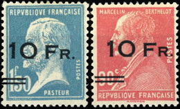 * N°34, Berthelot 10F. S/90c. Rouge + Pasteur 10F. S/1F.50 Bleu. SUP. - Sonstige & Ohne Zuordnung