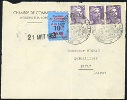 O N°2, 10F. Bleu, Orléans, Obl. S/devant De Lettre Frappée Du Grand Cachet De La ''CHAMBRE DE COMMERCE D'ORLEANS ET DU L - Autres & Non Classés