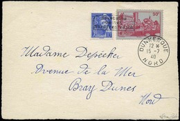 O Timbre De France N° 407 + 449. Surcharge DUNKERQUE Obl. S/ Devant De Lettre Frappée Du CàD De DUNKERQUE Du 15/7/40. TB - Guerre (timbres De)