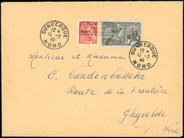 O Timbre De France N° 412 + 448. 30c. Rouge, Type Mercure + 70c. Noir S/azuré, Cathédrale De Béziers, Surchargés DUNKERQ - Guerre (timbres De)
