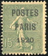 ** N°25, 15c. Vert-olive. ''POSTES PARIS 1920''. TB. - Autres & Non Classés