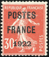 (*) N°38, 30c. Rouge. POSTES FRANCE 1922. TB. - Autres & Non Classés